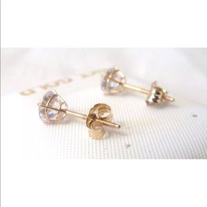 14k Solid Yellow/White Gold 5mm CZ Earrings